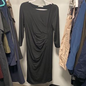 MaxMara Black Dress Lined Stretch Body Contour with Ruching at Waist Size 46